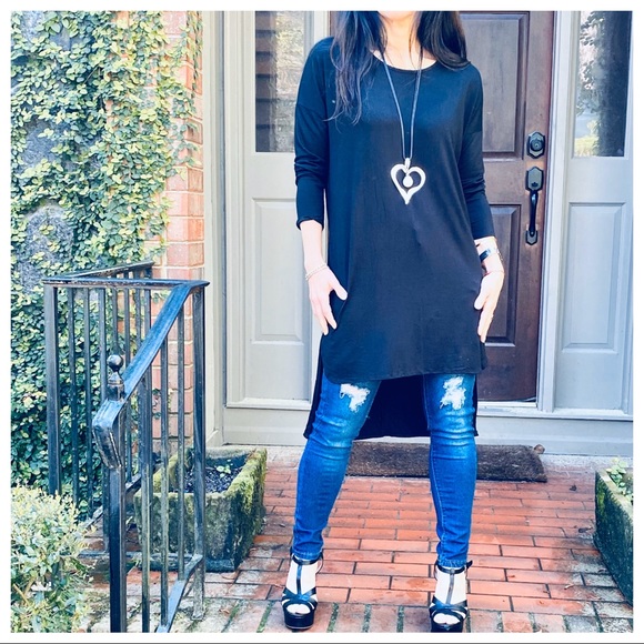 ✨LAST ONE✨BLACK HIGH LOW CHIC SLEEVES TUNIC DRESS - Picture 2 of 8